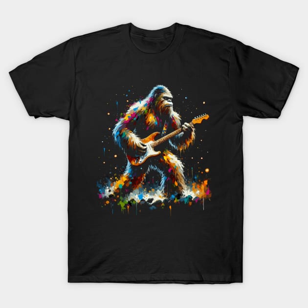 Guitar Sasquatch Bigfoot Rock Music Band Novelty Funny Sasquatch T-Shirt by KsuAnn